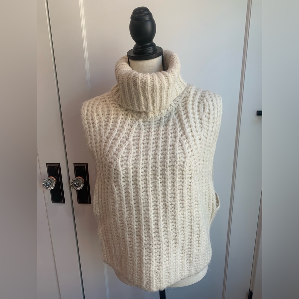 Zara Cream Knit Turtleneck Sweater Vest
